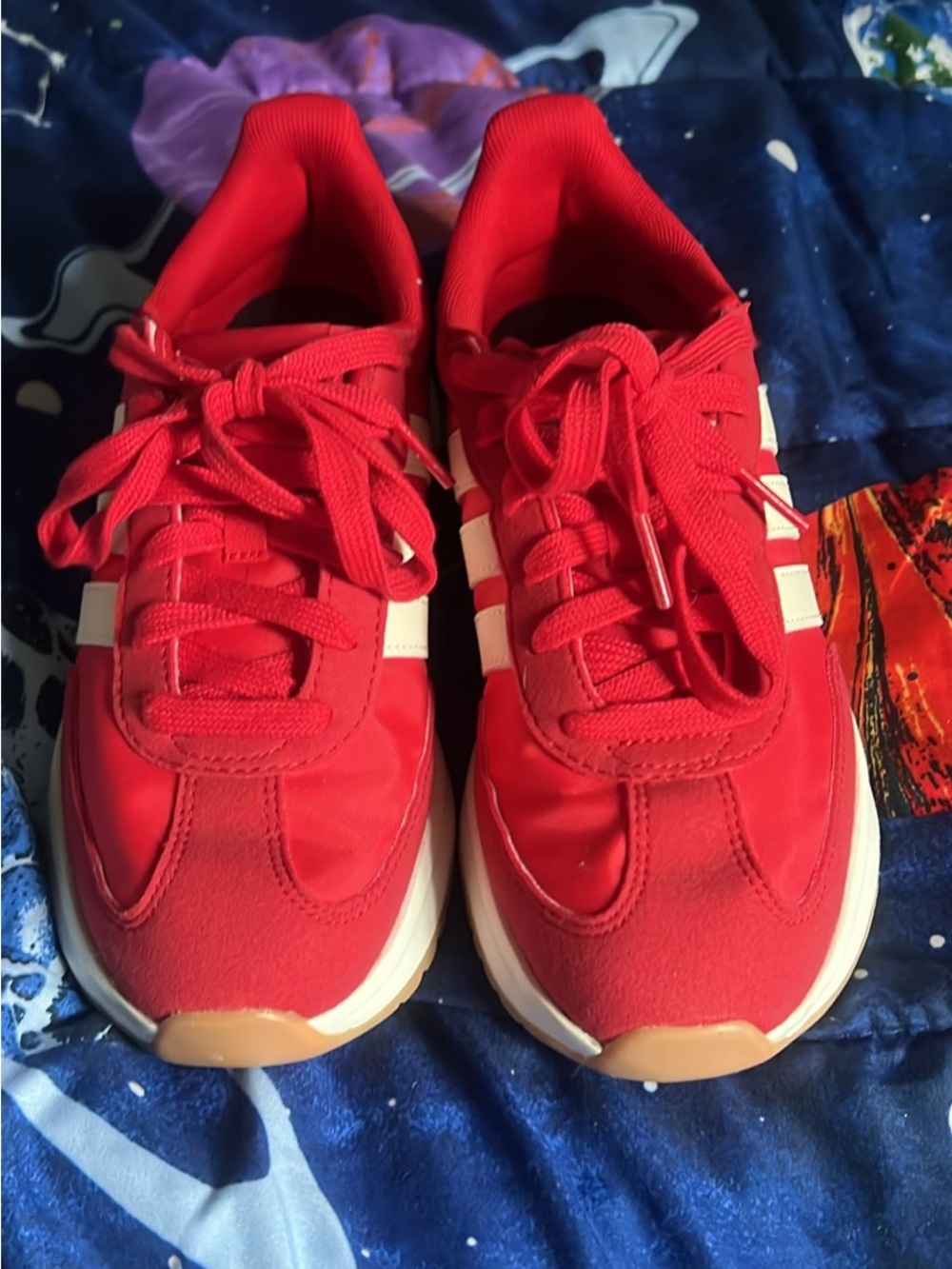 Red Kids Athletic Sneakers with White Stripes